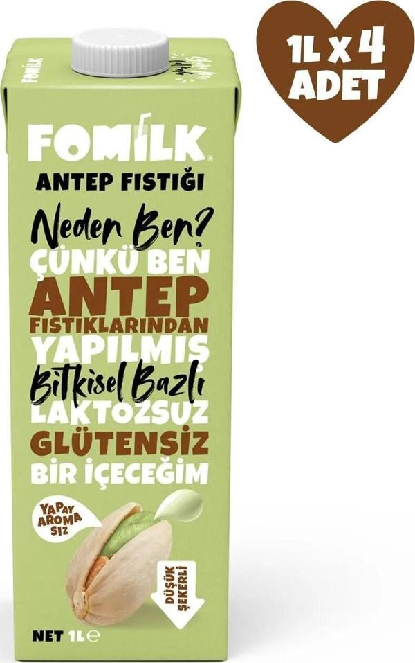Antep Fıstığı Sütü Glutensiz Bitkisel Bazlı Laktozsuz Vegan 1 L x 4 Adet - Image 1