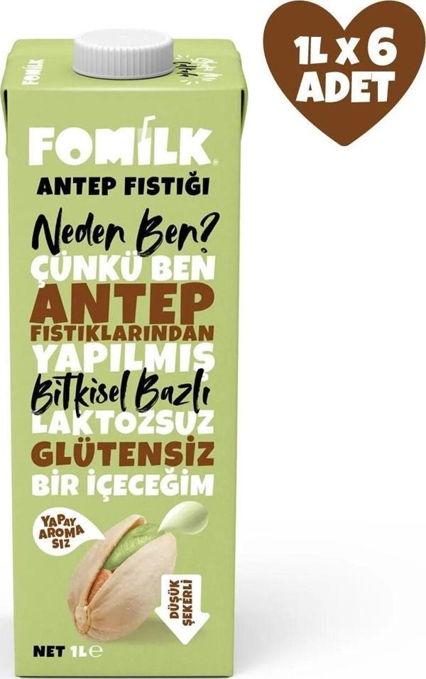 Antep Fıstığı Sütü Glutensiz Bitkisel Bazlı Laktozsuz Vegan 1 L x 6 Adet - Image 1