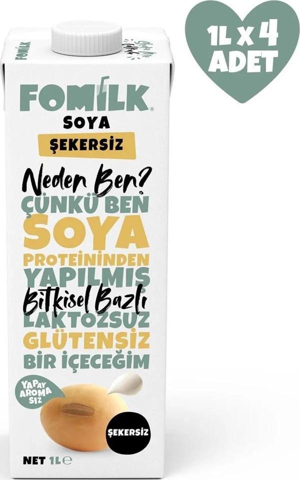 Soya Sütü Glutensiz Bitkisel Bazlı Laktozsuz Vegan Şekersiz 1 L x 4 Adet - Image 1