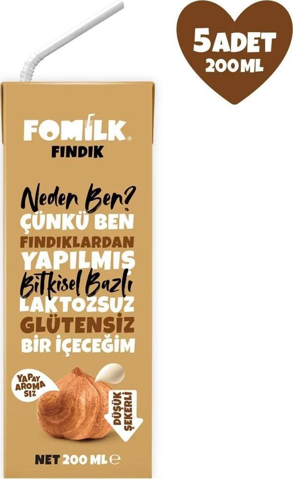 Fındık Sütü Glutensiz Bitkisel Bazlı Laktozsuz Vegan 200 Ml x 5 Adet - Image 1