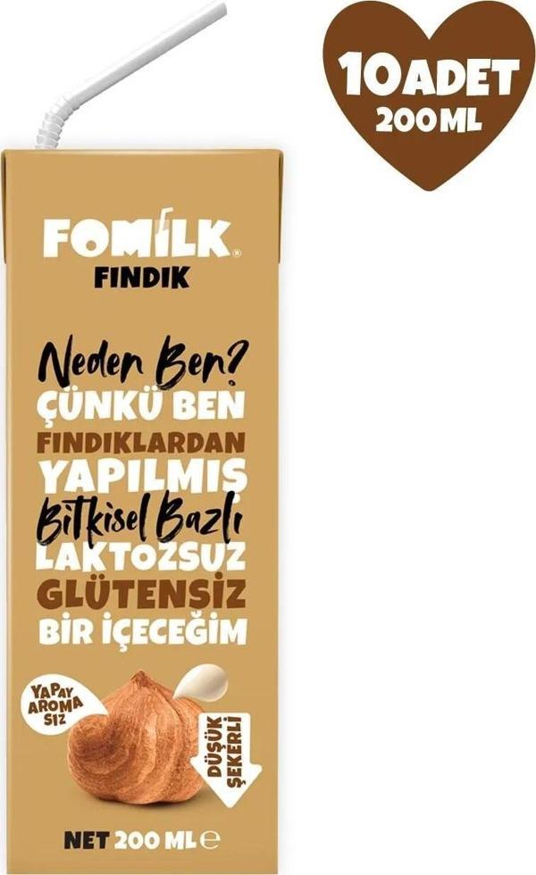 Fındık Sütü Glutensiz Bitkisel Bazlı Laktozsuz Vegan 200 Ml x 10 Adet - Image 1