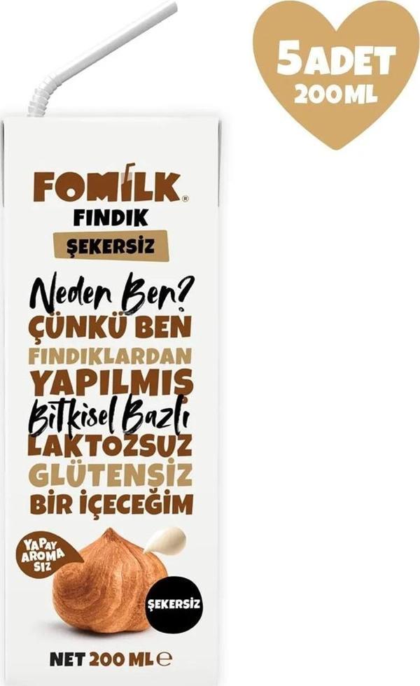 Fındık Sütü Glutensiz Bitkisel Bazlı Laktozsuz Vegan Şekersiz200 Ml x 5 Adet - Image 1