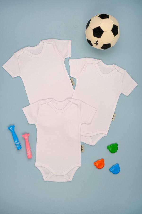 Pamuk Kısa Kollu 3'lü Paket Çıt Çıt Body Zıbın - Image 1