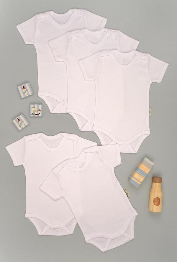 Pamuk Kısa Kollu 5'li Paket Çıt Çıt Body Zıbın - Image 1