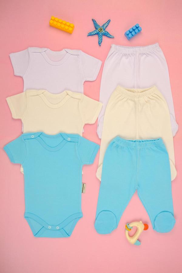 Pamuklu Yumuşak Kız - Erkek Bebek Uzun Kollu Omuz ÇıtÇıt 3'lü Patikli Takım - Image 1