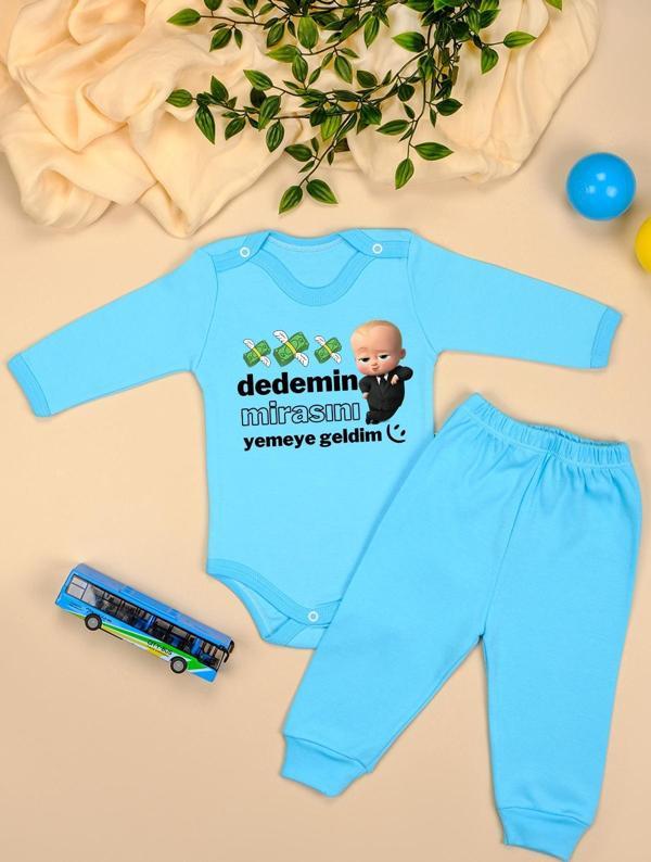 %100 Pamuklu Dedemin Mirasını Yemeye Geldim Baskılı Kız - Erkek Bebek & Çocuk Takım - Image 1