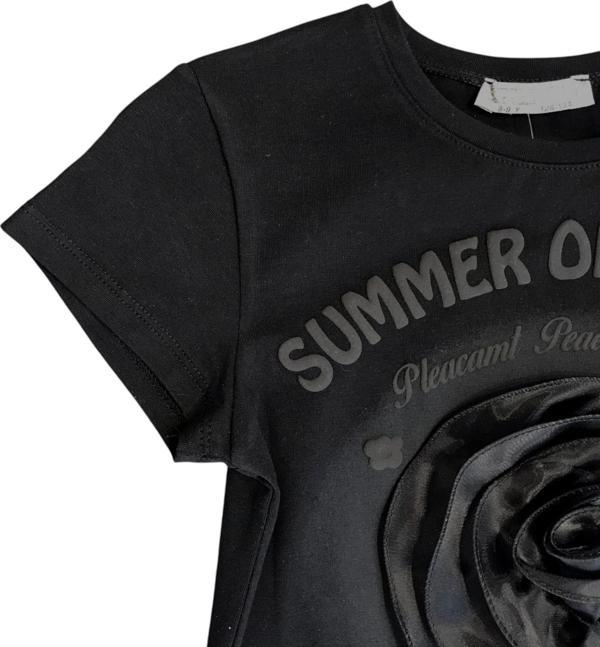 Kız Çocuk Gül Aksesuarlı Bağlamalı Tshirt - Image 1