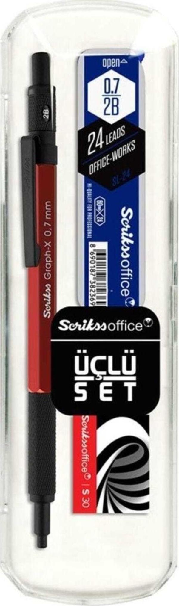 Scrikss Graph-X Metal Versatil Kalem Seti 0.7 Mm Kırmızı - Image 1