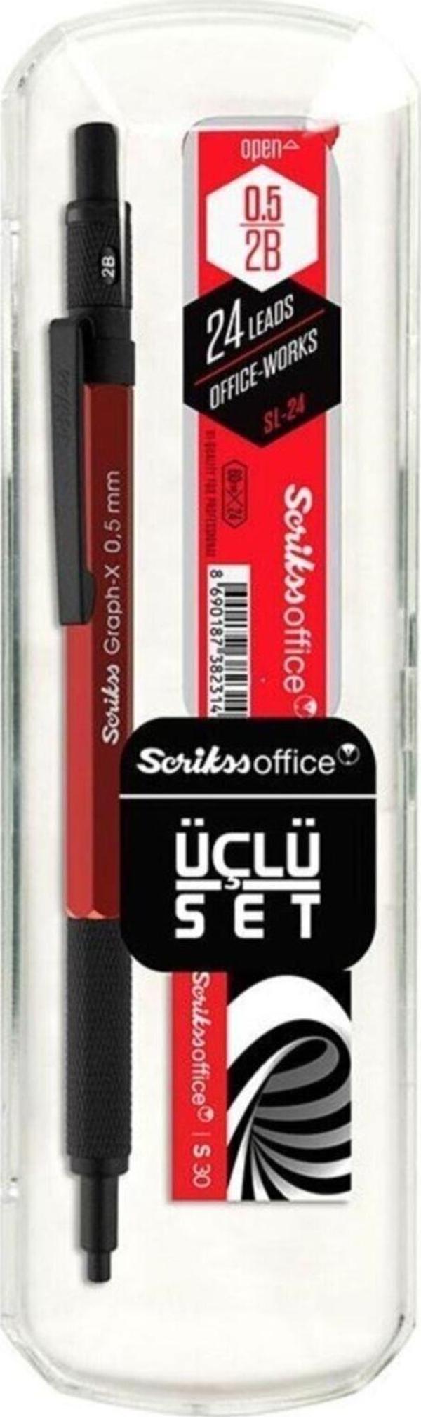 Scrikss Graph-X Metal Versatil Kalem Seti 0.5 Mm Kırmızı - Image 1