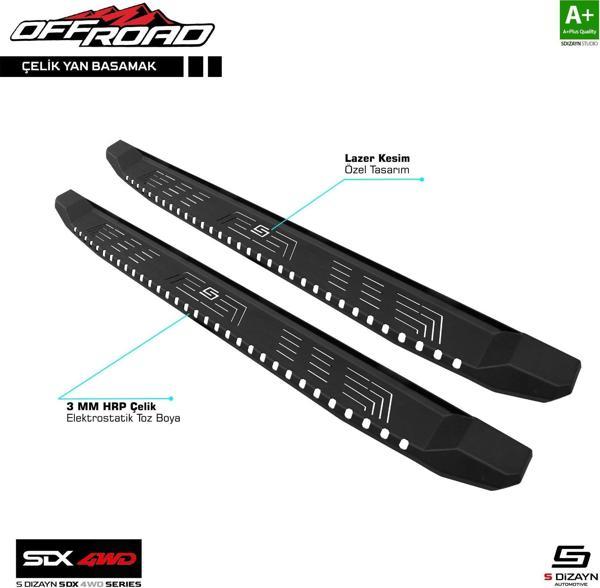 İsuzu D-Max Uyumlu 2 Çelik Yan Basamak 205 Cm V1 2012-2019 Sedan 4Wd Off Road Parça - Image 1
