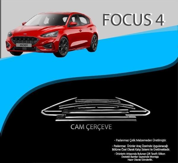 Ford Focus Uyumlu 4 Krom Cam Çerçevesi Paslanmaz Çelik 8 Parça Focus 4 (2018-2020) - Image 1