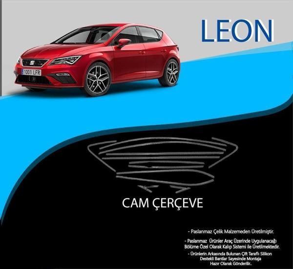 Seat Leon Uyumlu Krom Cam Çerçevesi Paslanmaz Çelik 12 Parça Leon MK3 (2013-2020) - Image 1