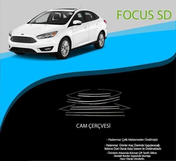 Ford Focus Uyumlu 3 Sedan Krom Cam Çerçevesi Paslanmaz Çelik 12 Parça Focus 3 (2011-2018) - Image 1