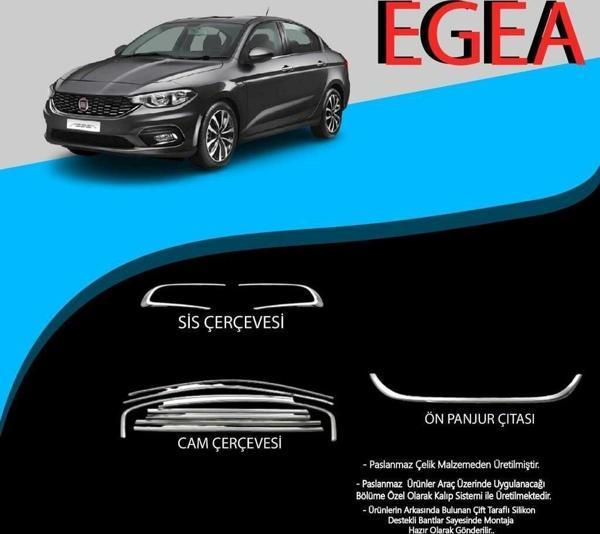 Fiat Egea Uyumlu Cam Çerçevesi-Sis Çerçevesi-Ön Panjur Çıtası Krom Set 2015+ - Image 1