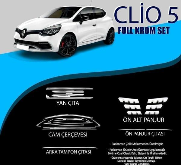 Renault Clio Uyumlu 5 Krom Set (Cam Çerçeve.-Yan Kapı Çıt.-Ön Alt Panjur-Arka Tamp Clio 5 (2019+)on Çıt.-Ön Panjur Çıt.) - Image 1