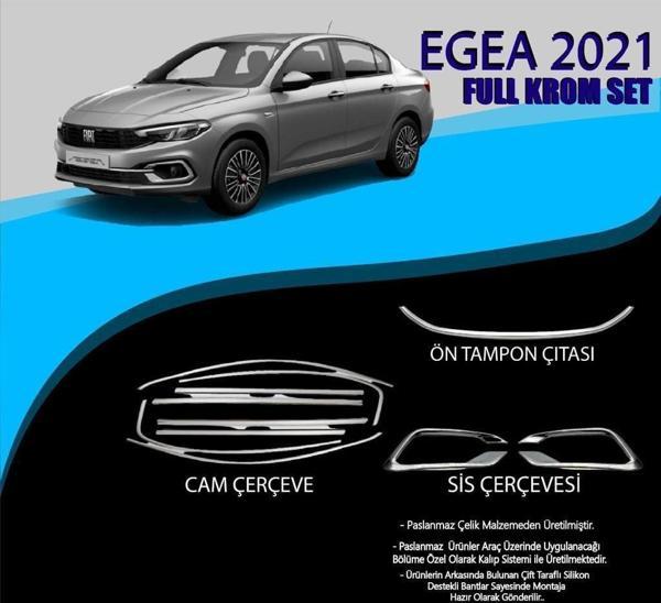 Fiat Egea Uyumlu 2021+ Krom Set (Cam Çerçeve.-Ön Tampon Çıt.-Sis Çerçevesi) Parça Egea - Image 1