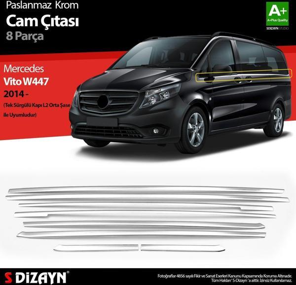 Mercedes Vito Uyumlu W447 Krom Cam Alt Çıtaları 8 Parça. (Tek Sürgülü Kapı-L2 Orta Şasi) 2014 Üzeri Parça - Image 1