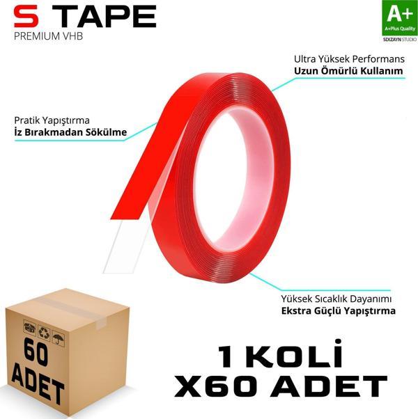 S-Dizayn Çift Taraflı Bant 10mm x 5 Metre Şeffaf Silikon VHB Bant 60'lı Koli A+Kalite - Image 1