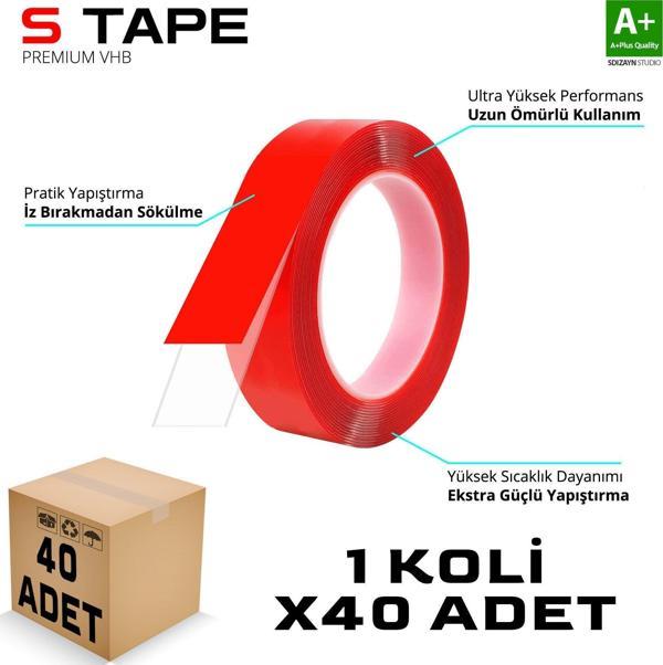 S-Dizayn Çift Taraflı Bant 15mm x 5 Metre Şeffaf Silikon VHB Bant 40'lı Koli A+Kalite - Image 1