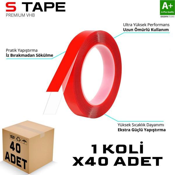 S-Dizayn Çift Taraflı Bant 10mm x 33 Metre Şeffaf Silikon VHB Bant 40'lı Koli A+Kalite - Image 1