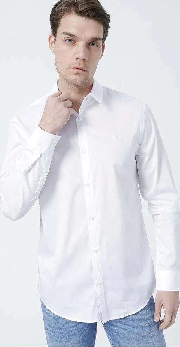 Guess Erkek Dik Yaka Slim Fit Düz Beyaz - Image 1