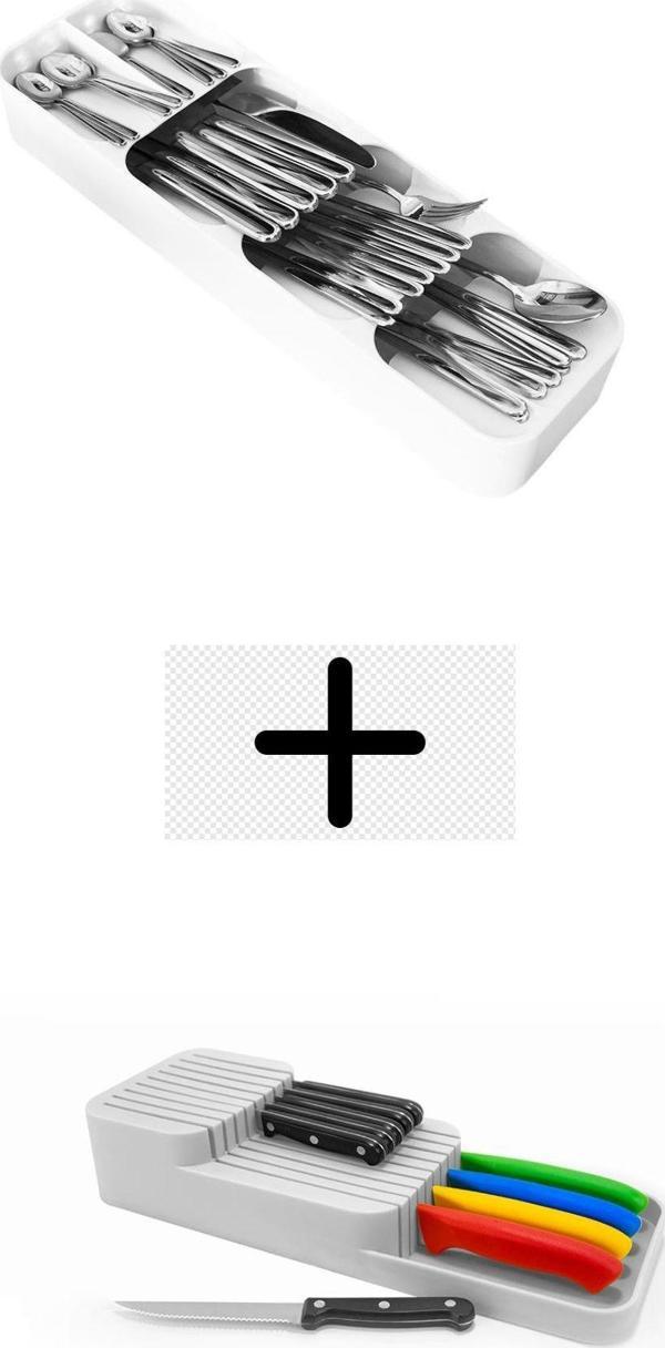 2 Sıralı Bıçaklık + 9 Bölmeli Çekmece Içi Kaşıklık 2' Li Düzenleyici Set - Image 1