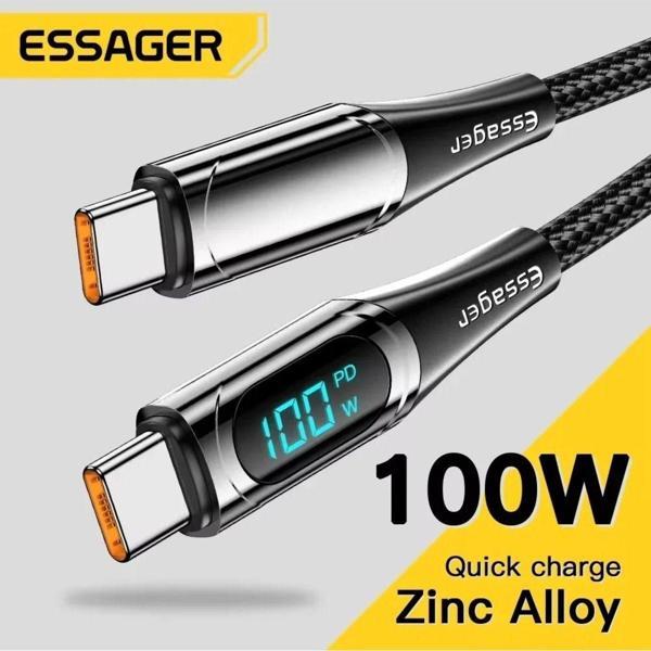 Lamassue Dijital Göstergeli 100W Süper Hızlı Örgülü Type C To Type C Şarj Kablosu - Image 1