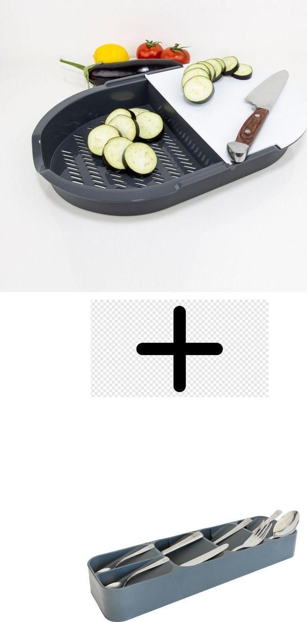 Çift Hazneli Kesme Panosu + 5 Bölmeli Çekmece Içi Kaşıklık 2' Li Düzenleyici Set - Image 1