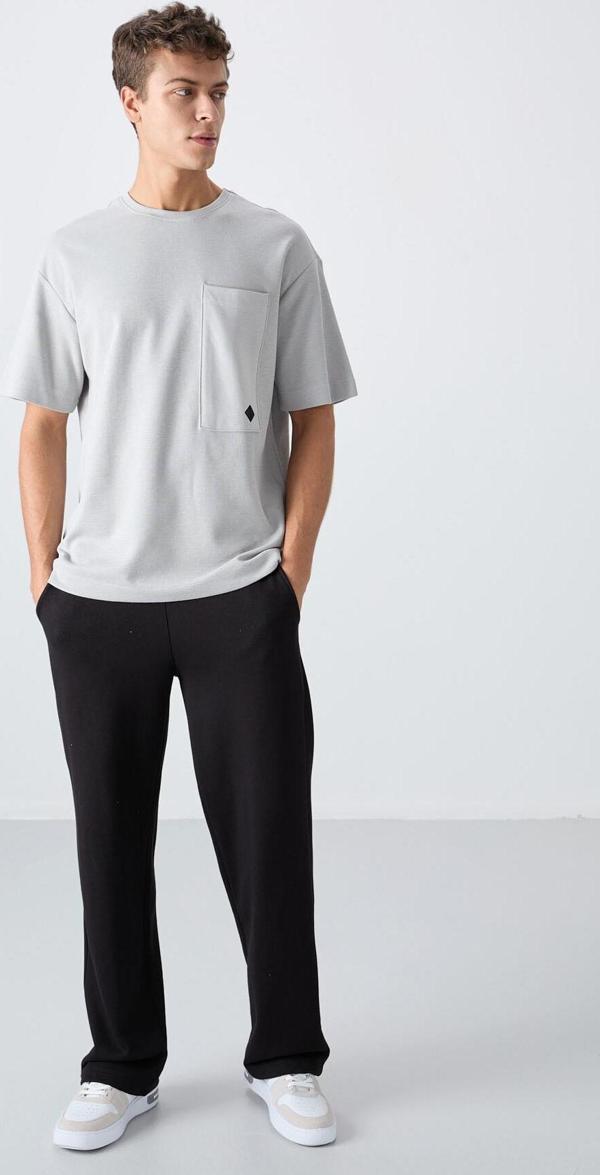 Taş Pamuklu Kalın Yüzeyi Dokulu Oversize Fit Basic Erkek T-Shirt - 88341 - Image 1