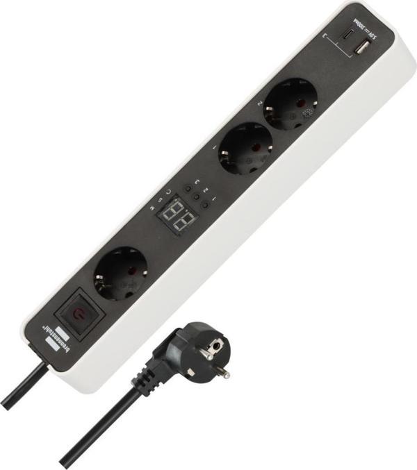 Brennenstuhl Ecolor Serisi 3 Soketli  1xType-C + 1xUSB Girişli 1.5 Metre Kablolu Zaman Ayarlı Uzatma Priz - Image 1