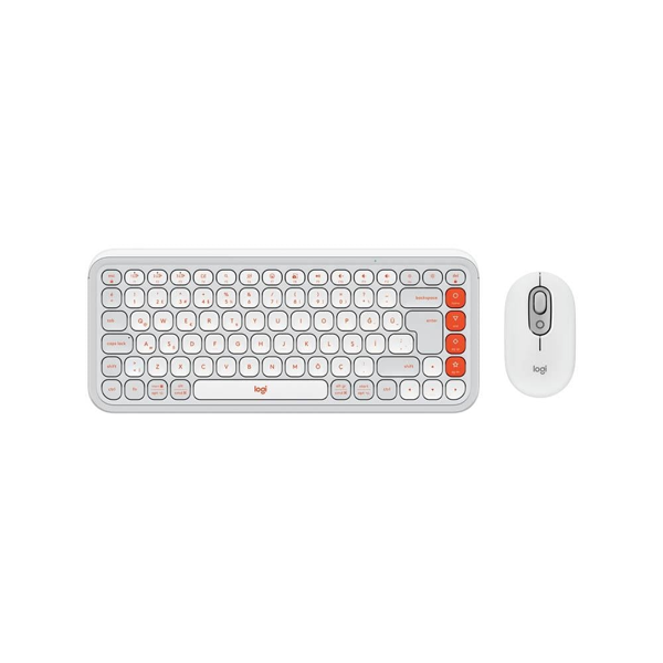 LOGITECH POP ICON COMBO, Beyaz-Turuncu, 920-013076, Kablosuz, Türkçe Q, Klavye Mouse Set - Image 1