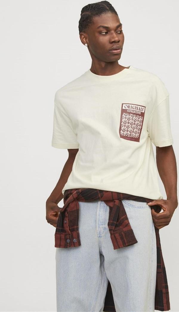 Jack&Jones JORMYKONOS GEO FRONT TEE SS C.N LN12256328 KREM - Image 1