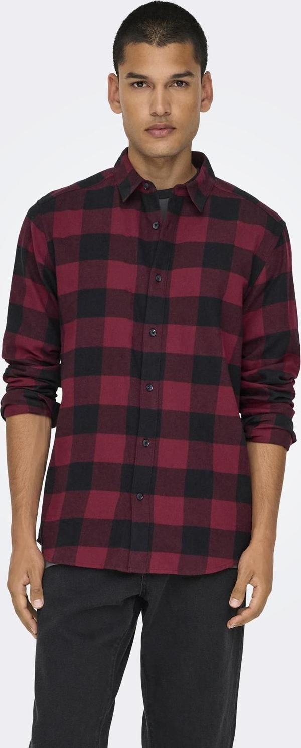 ONLY & SONS ONSGUDMUND ERKEK  KARELİ GÖMLEK BORDO - Image 1