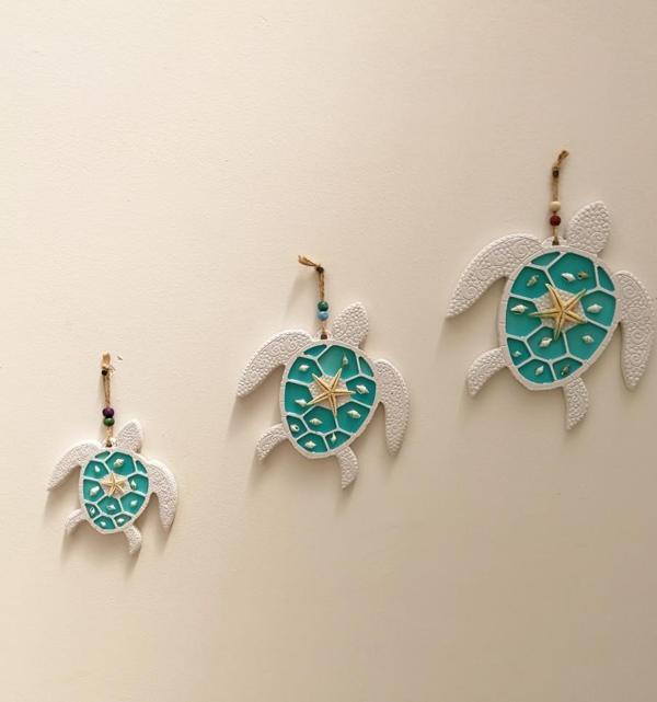 Dekoratif Üçlü Deniz Kaplumbağası Duvar Süsü Üçlü Kaplumbağa Ev Dekoru Turkuaz - Image 1