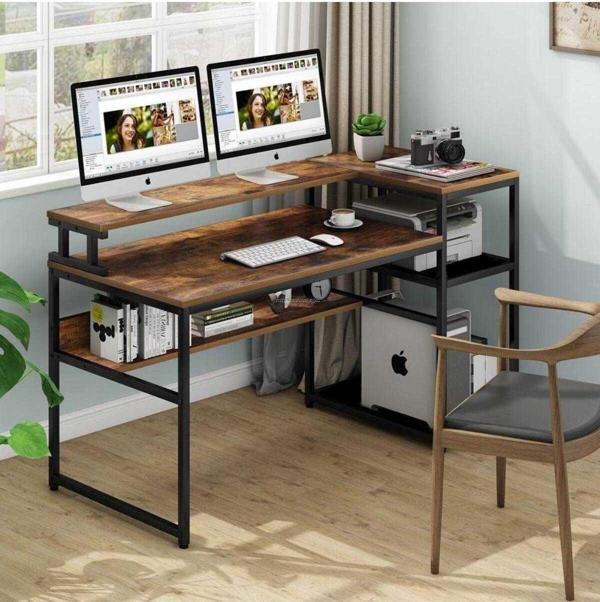 Zizuva Tasarım Monitör Raflı Ve Kitaplıklı Çalışma Masası - Image 1