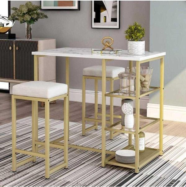 Zizuva Tasarım Gold 2 Tabureli Masa Takımı - Image 1