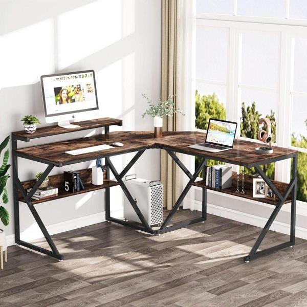 Zizuva L Model Monitör Raflı Çalışma Masası - Image 1