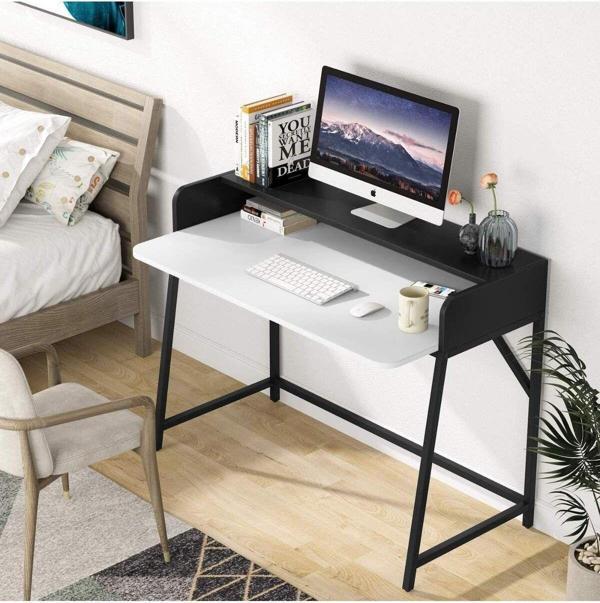 Zizuva Tasarım Monitör Raflı Ergonomik Beyaz Çalışma Masası - Image 1