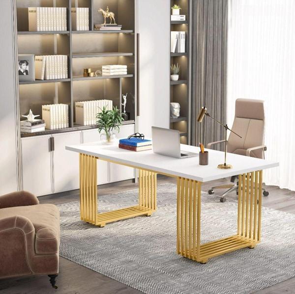 Zizuva Tasarım Gold Beyaz Çalışma Ve Bilgisayar Masası - Image 1