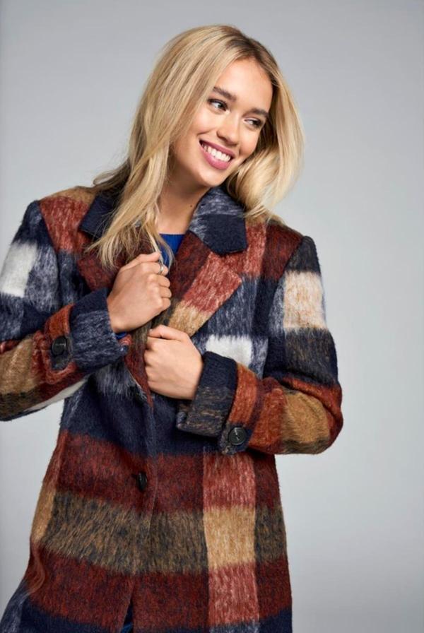 ONLALINA LIFE CHECK WOOL COAT CC OTW LACİVERT15322515 - Image 1
