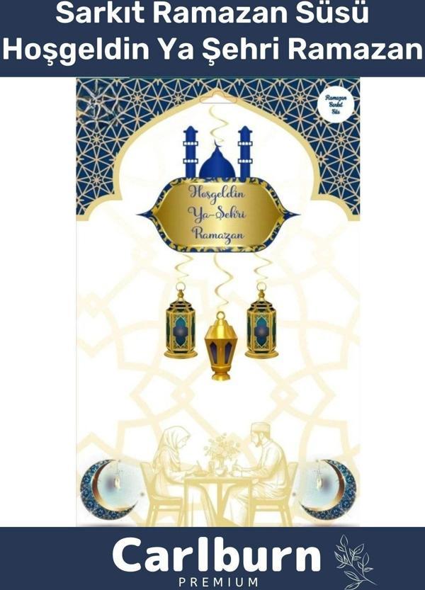 Osmanlı Motifli Manevi 4 Parça Motifli Sarkıt Ramazan Süsü Lacivert Hoşgeldin Ya Şehri Ramazan - Image 1