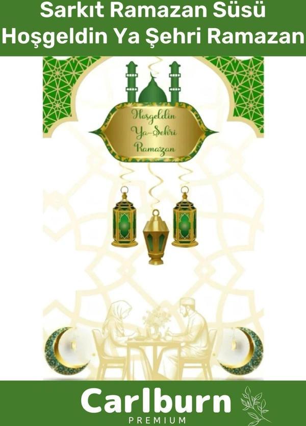 Premium Osmanlı Motifli Manevi 4 Parça Motifli Sarkıt Ramazan Süsü Yeşil Hoşgeldin Ya Şehri Ramazan - Image 1