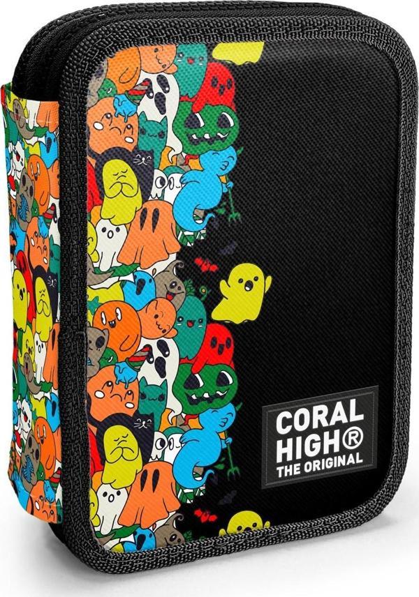 Coral High Kids Siyah Karikatür Desenli Çift Katlı Kalem Çanta 11150 - Image 1