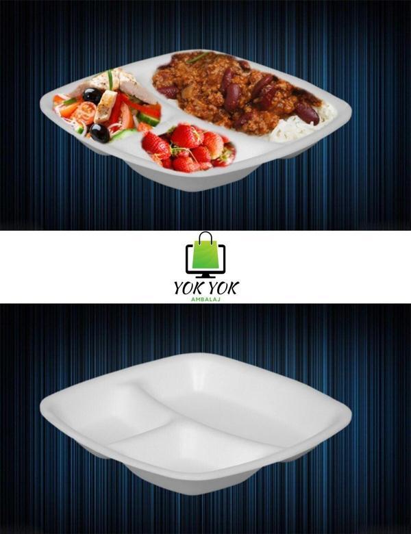 Yok Yok Ambalaj 3 Gözlü Köpük Tabak 50 Adet - Image 1