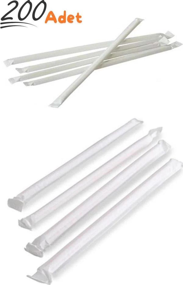 Yok Yok Ambalaj Kağıt Sargılı Körüksüz Plastik Pipet 200 Adet - Image 1