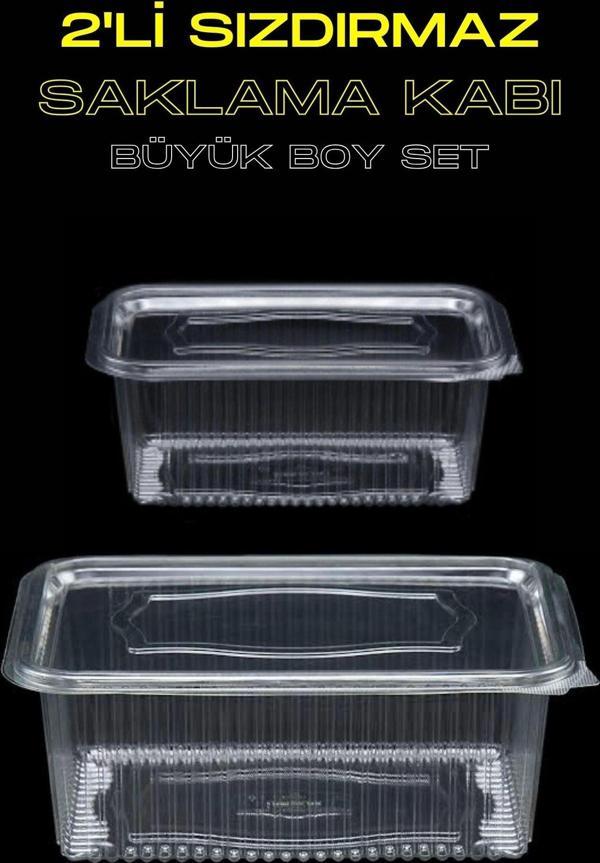 Yok Yok Ambalaj Plastik Sızdırmaz Kap Kullan At Tek Kullanımlık Plastik Kapaklı Kase 2' Li Büyük Boy Set - Image 1