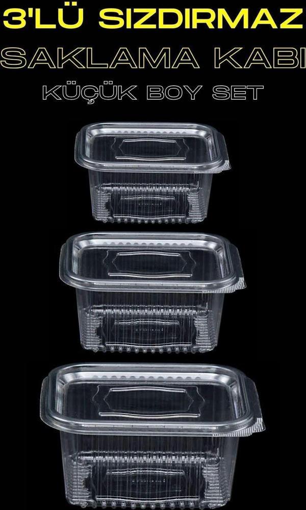 Yok Yok Ambalaj Plastik Sızdırmaz Kap Kullan At Tek Kullanımlık Plastik Kapaklı Kase 3' Lü Küçük Boy Set - Image 1