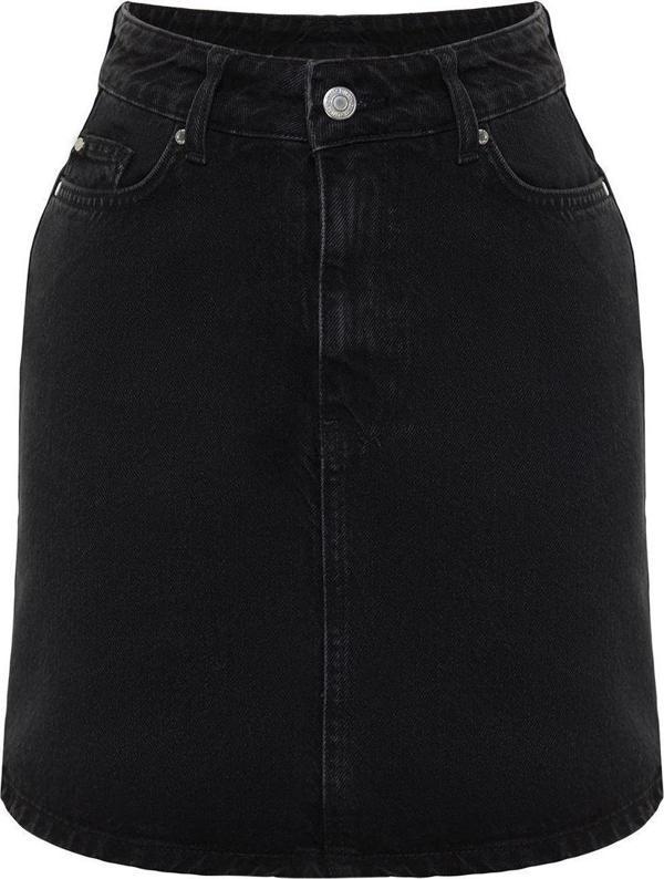 Moda A-line Düz Desen Günlük Mini Boy Yüksek Bel Mini Denim Etek - Image 1