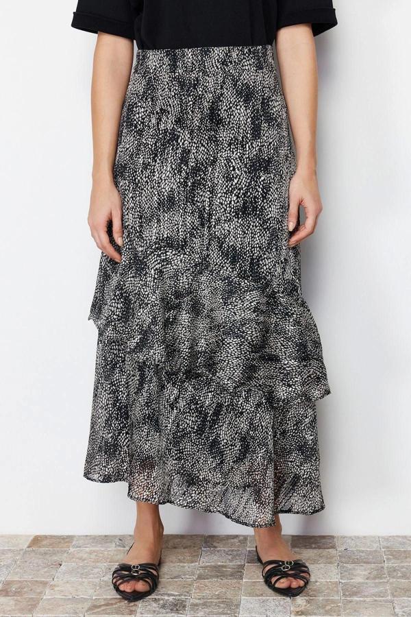Moda Tesettür Regular Animal Desen Günlük Maxi Boy Animal Desenli Astarlı Dokuma Etek - Image 1