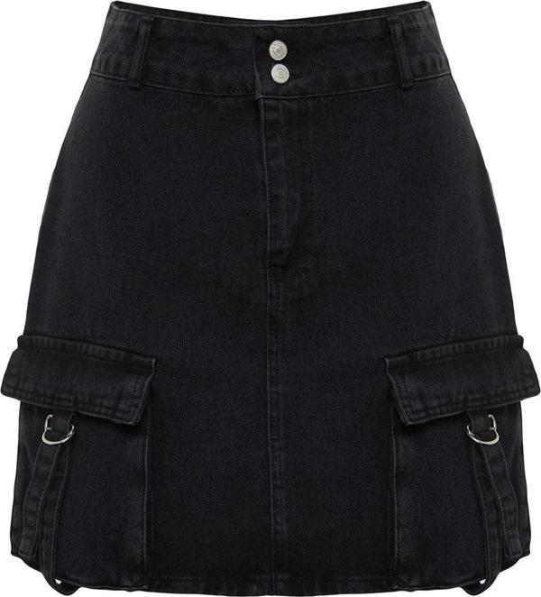 Moda Büyük Beden Regular Düz Desen Günlük Mini Boy Kargo Cepli Denim Etek - Image 1